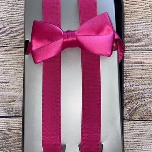 Pink bowtie and suspenders